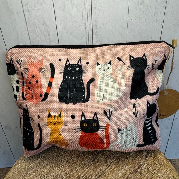 Makeup Bag Cat Lover Bag Artist Pouch Pink Pouch NEW FAST SHIP - Picture 2 of 6